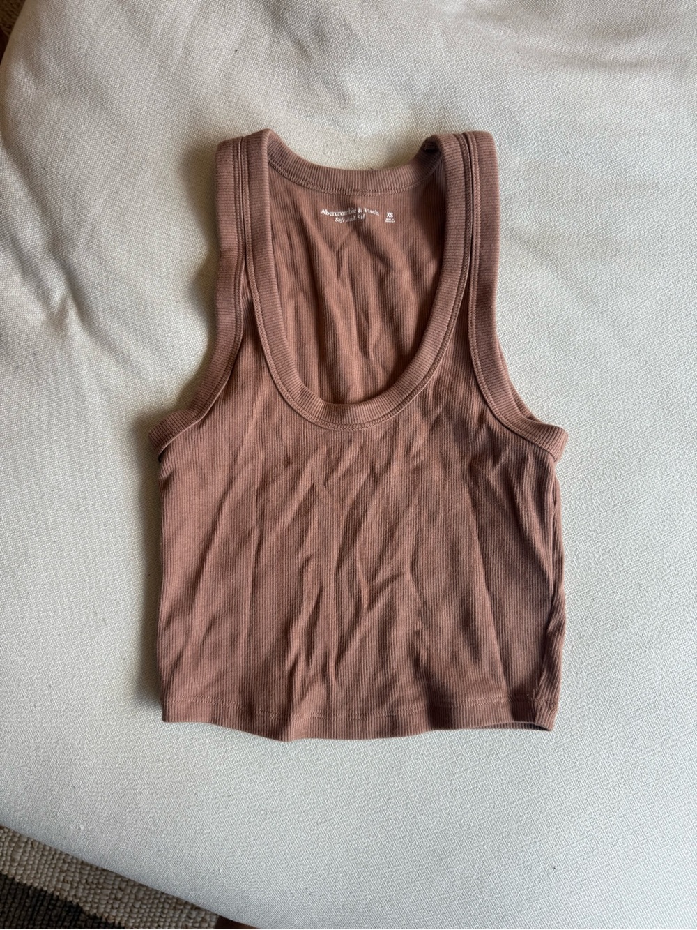 Abercrombie & Fitch Ribbed Crop Tank Top in Dusty Brown